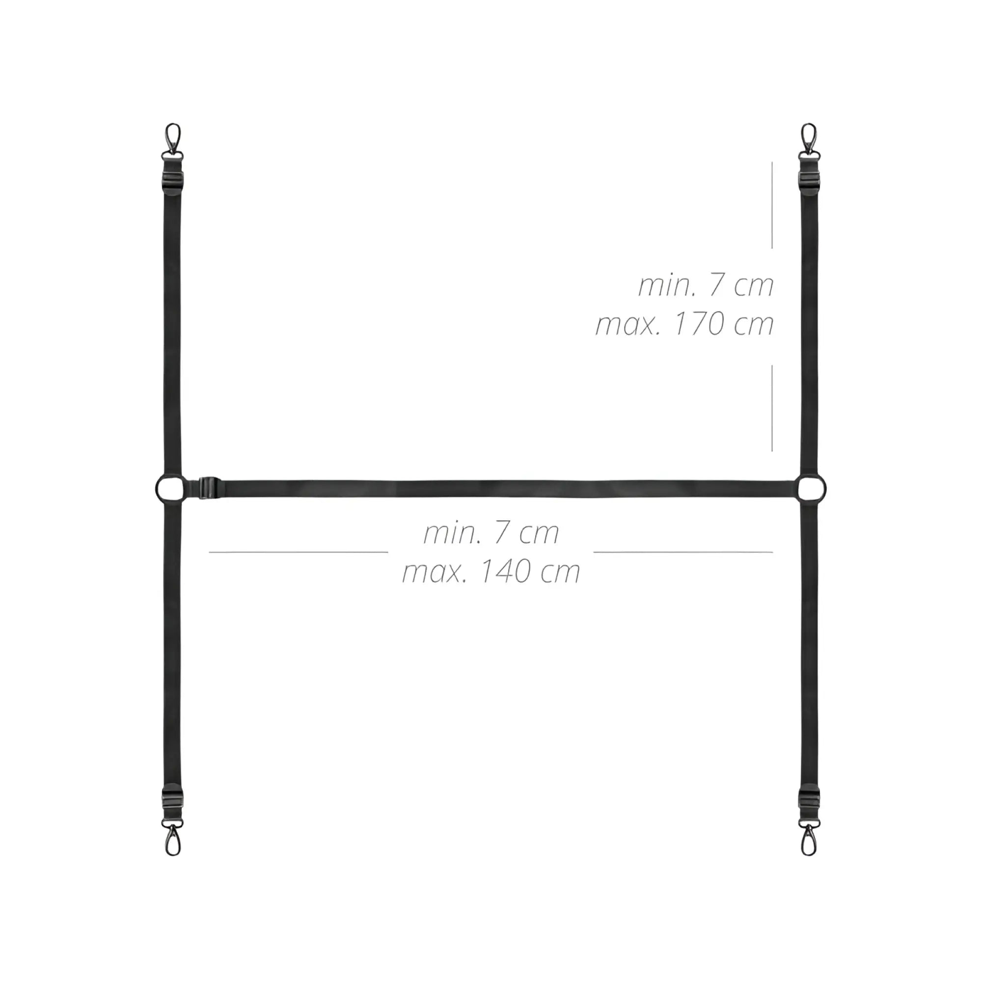 Black adjustable pet harness with metal clasps and hooks in the bedroom fantasies under the bed restraint bondage set