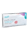 Beppy soft comfort wet tampons without string in white colorful four count packaging for discreet use