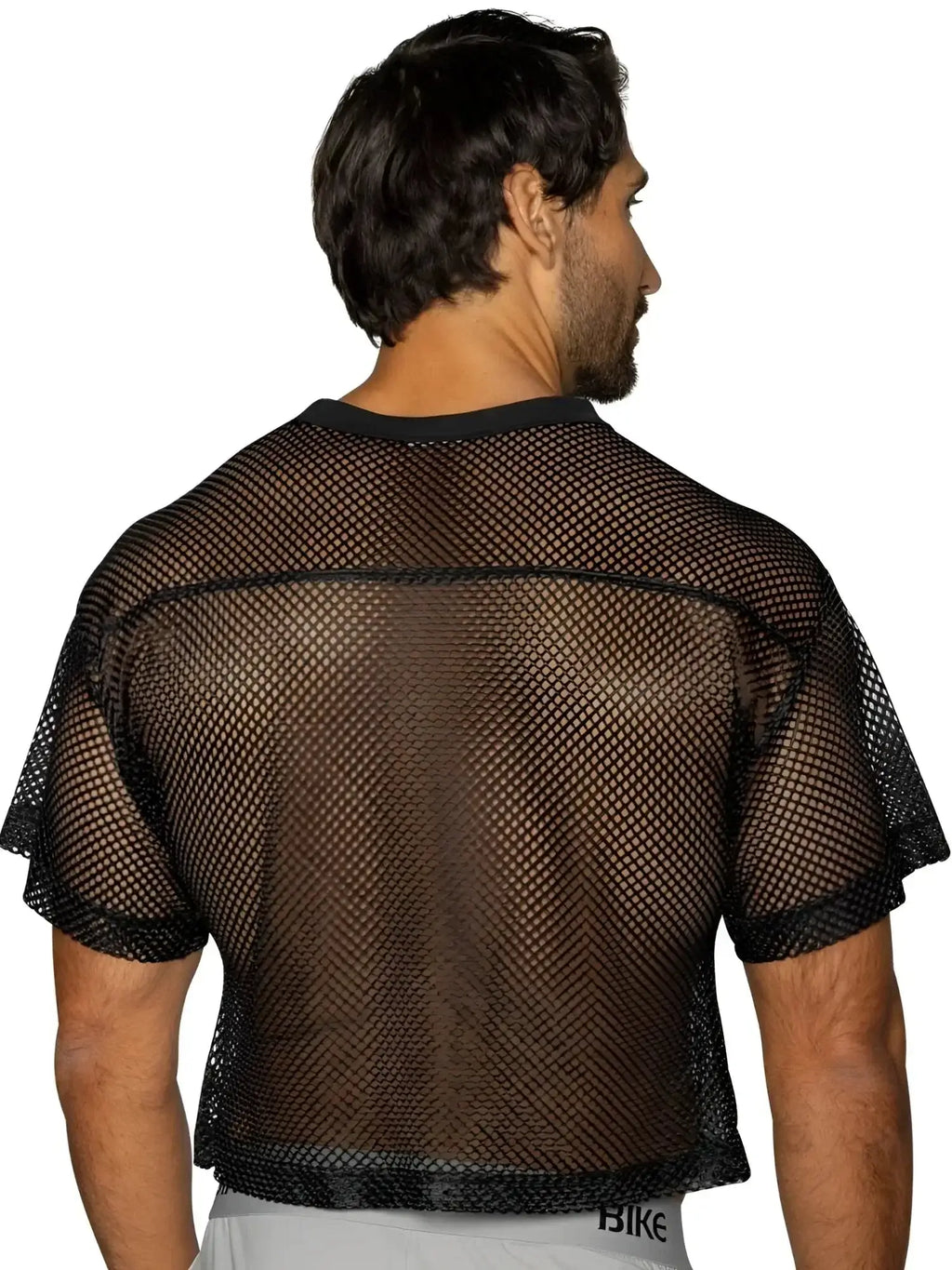 BIKE Athletic BAM134 short sleeve practice jersey in black, shown from the back view on a model.