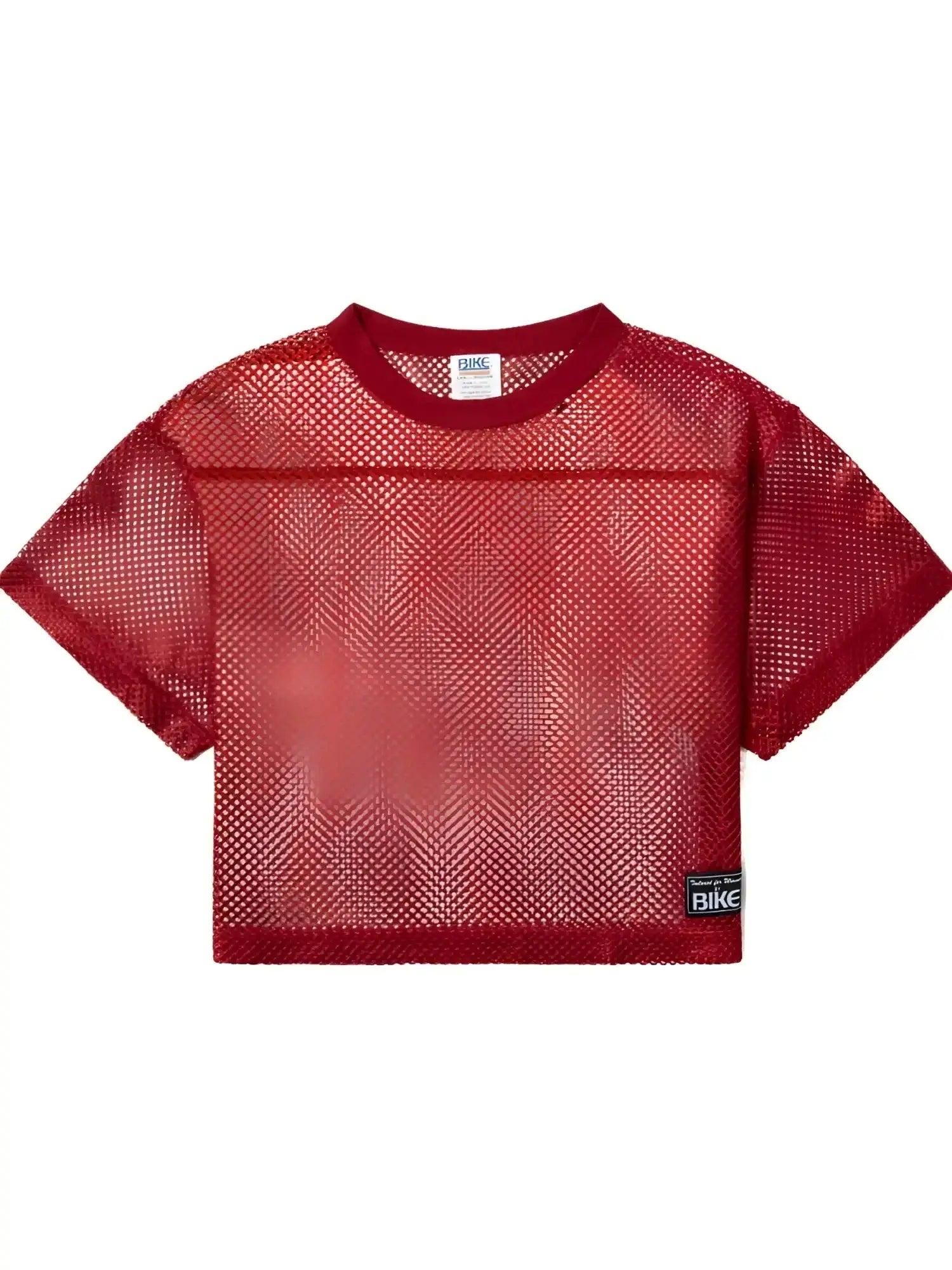 Front view of the BIKE Athletic BAM134 short sleeve practice jersey in bright red mesh fabric.