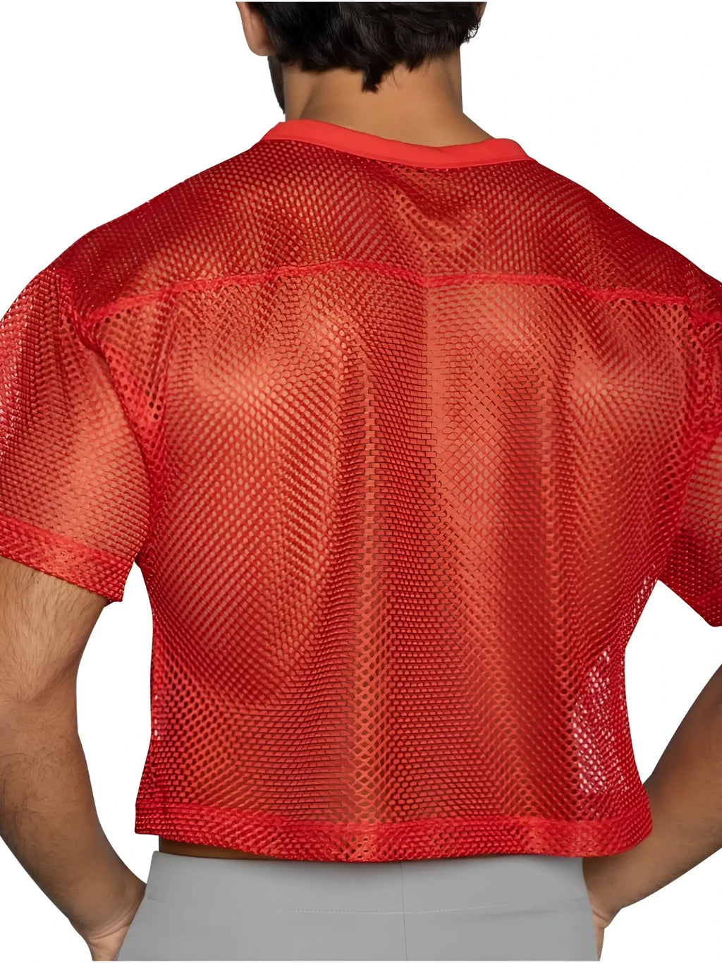 BIKE Athletic BAM134 short sleeve practice jersey in bright red, shown from the back.