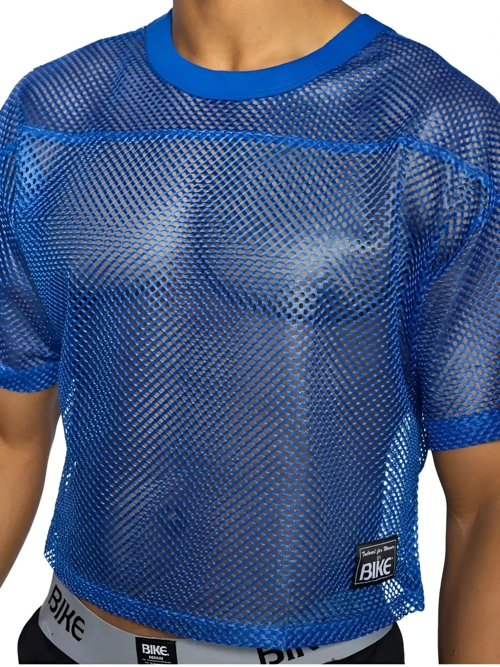BIKE Athletic BAM134 short sleeve practice jersey in royal blue, front view showing mesh fabric texture.