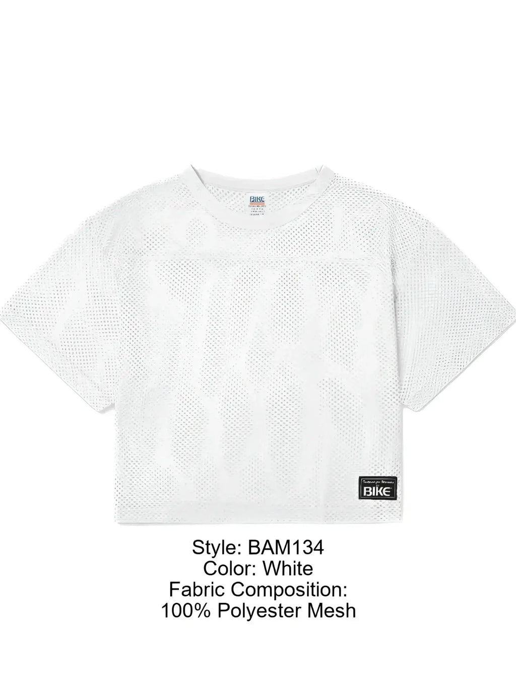 Front view of a white BIKE Athletic BAM134 short sleeve mesh practice jersey.