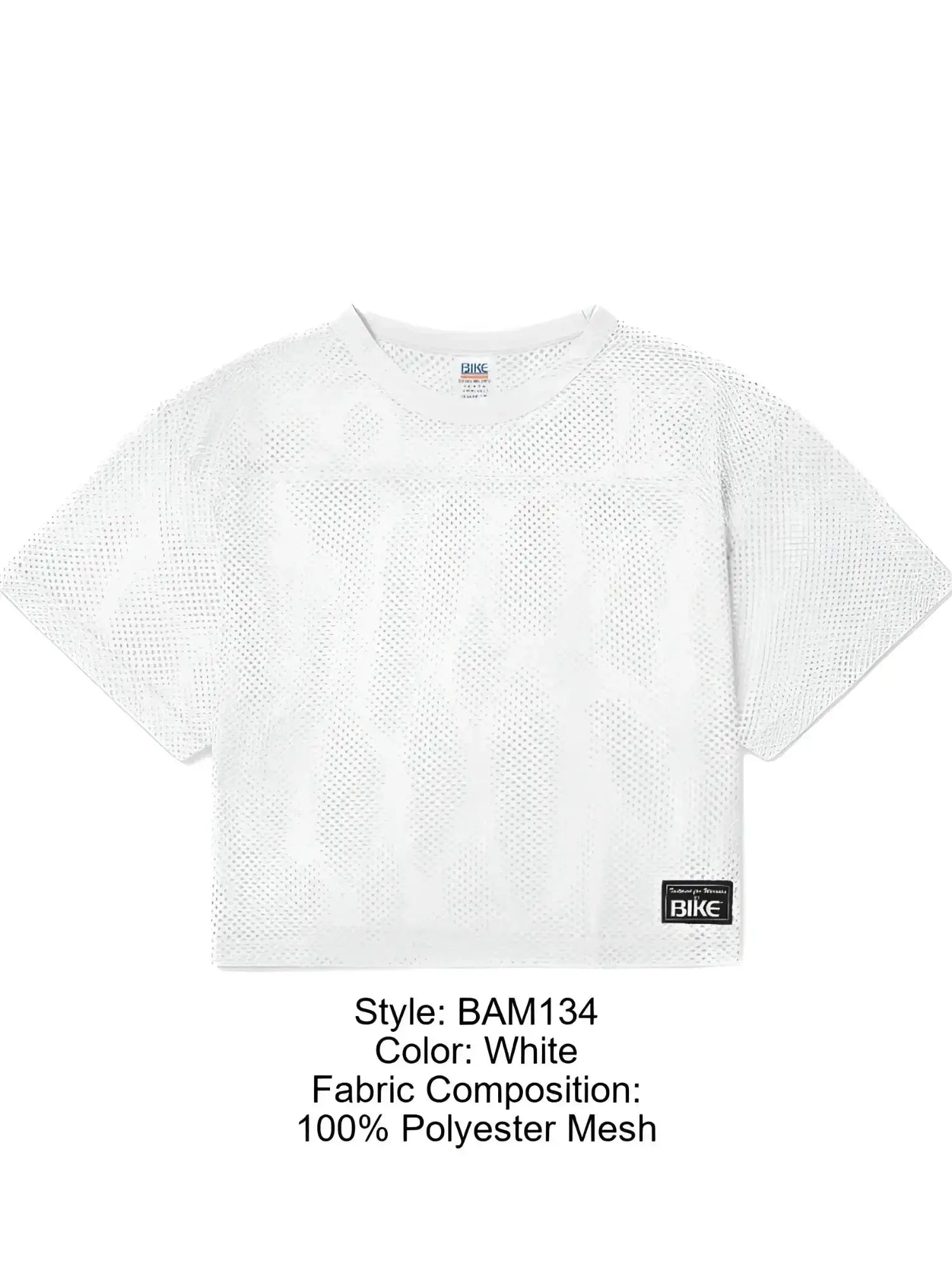 Front view of a white BIKE Athletic BAM134 short sleeve mesh practice jersey.
