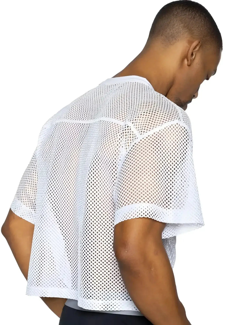 BIKE Athletic BAM134 short sleeve practice jersey in white, shown from a rear angle on a model.
