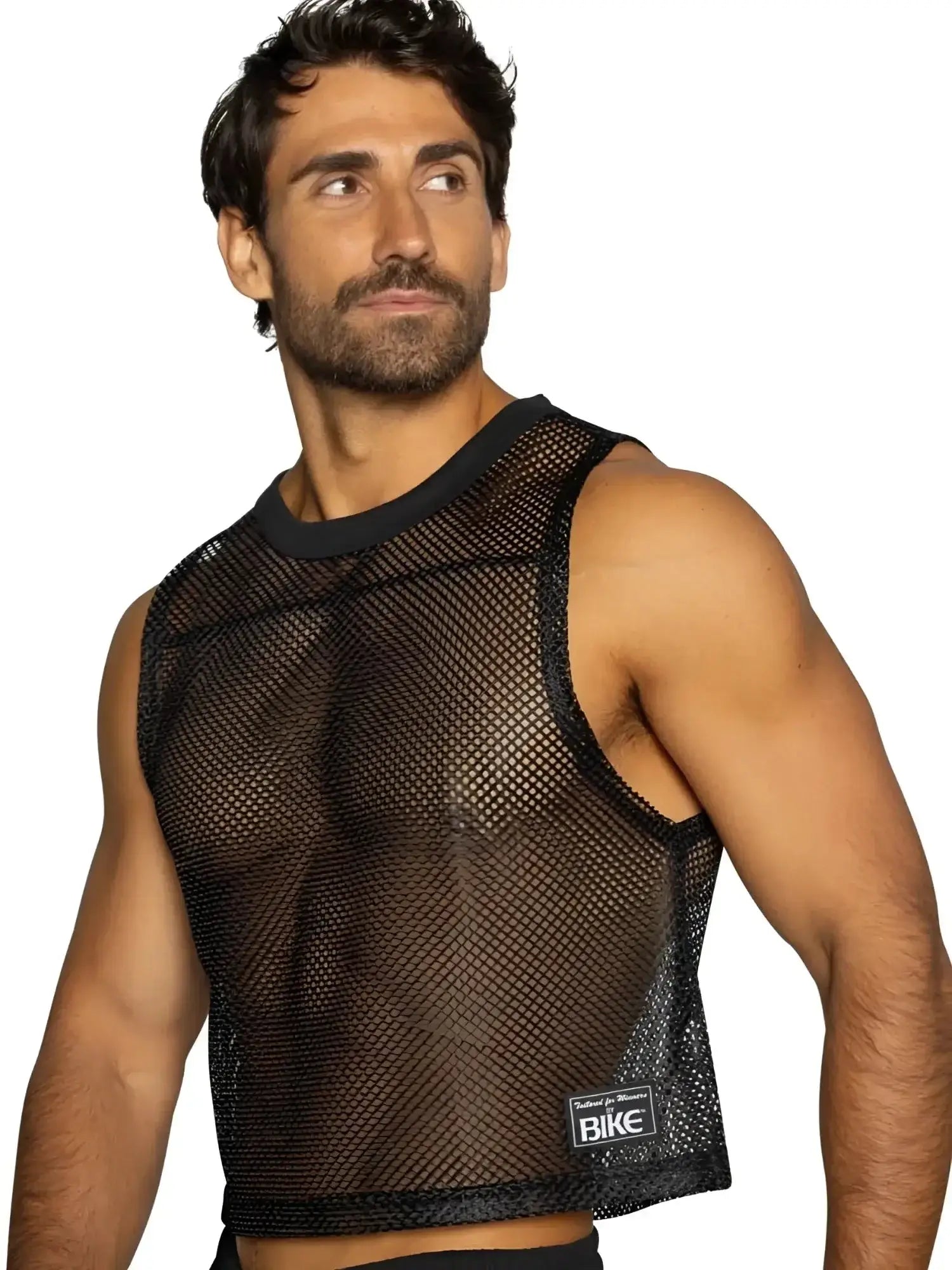 BIKE Athletic BAM135 sleeveless mesh practice jersey in black. Lifestyle shot of a man wearing the tank top.