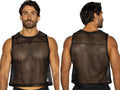 BIKE Athletic BAM135 black sleeveless mesh practice jersey, shown from front and back views.
