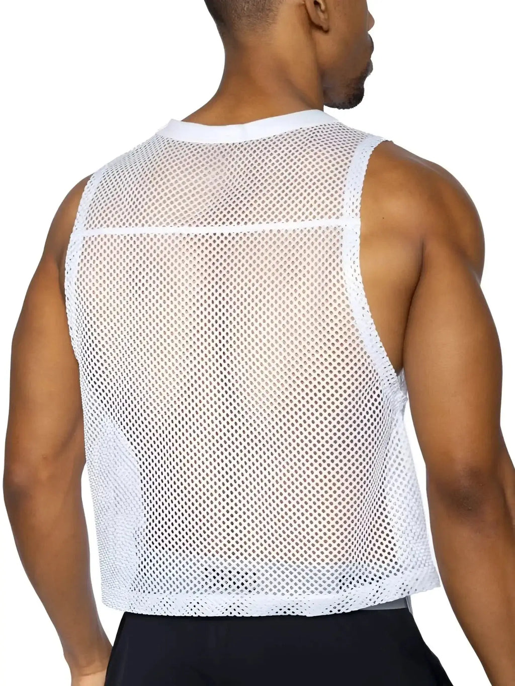 Back view of BIKE Athletic BAM135 sleeveless performance practice jersey in white on a male model.