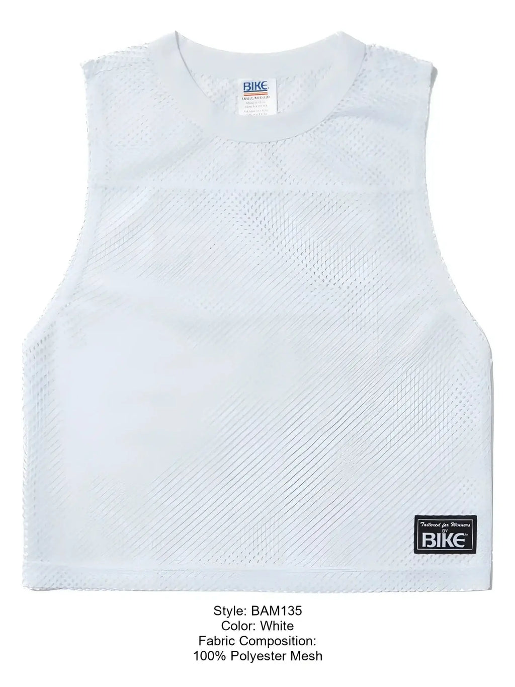 Front view of BIKE Athletic BAM135 sleeveless mesh practice jersey in white.