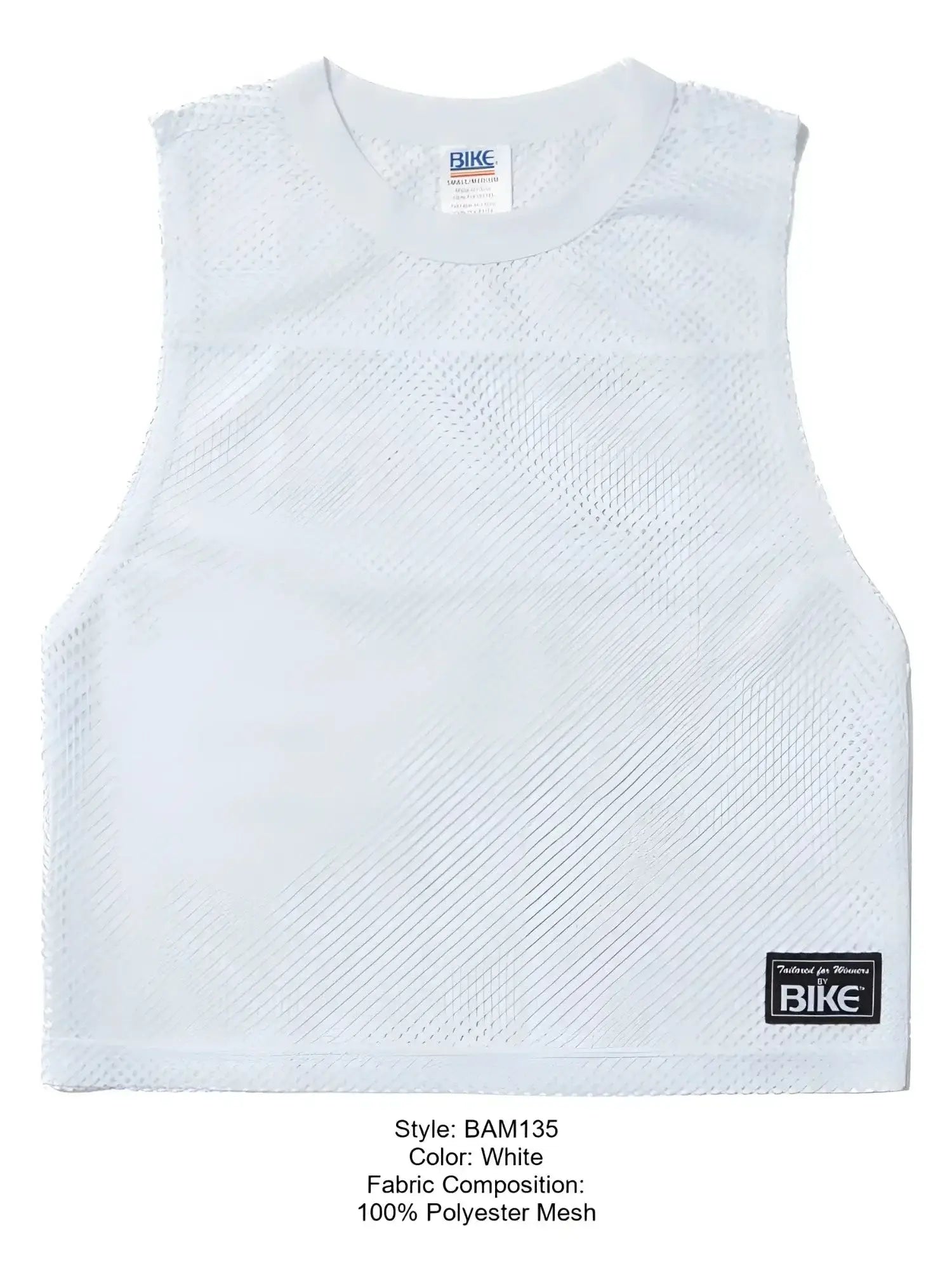 Front view of BIKE Athletic BAM135 sleeveless mesh practice jersey in white.