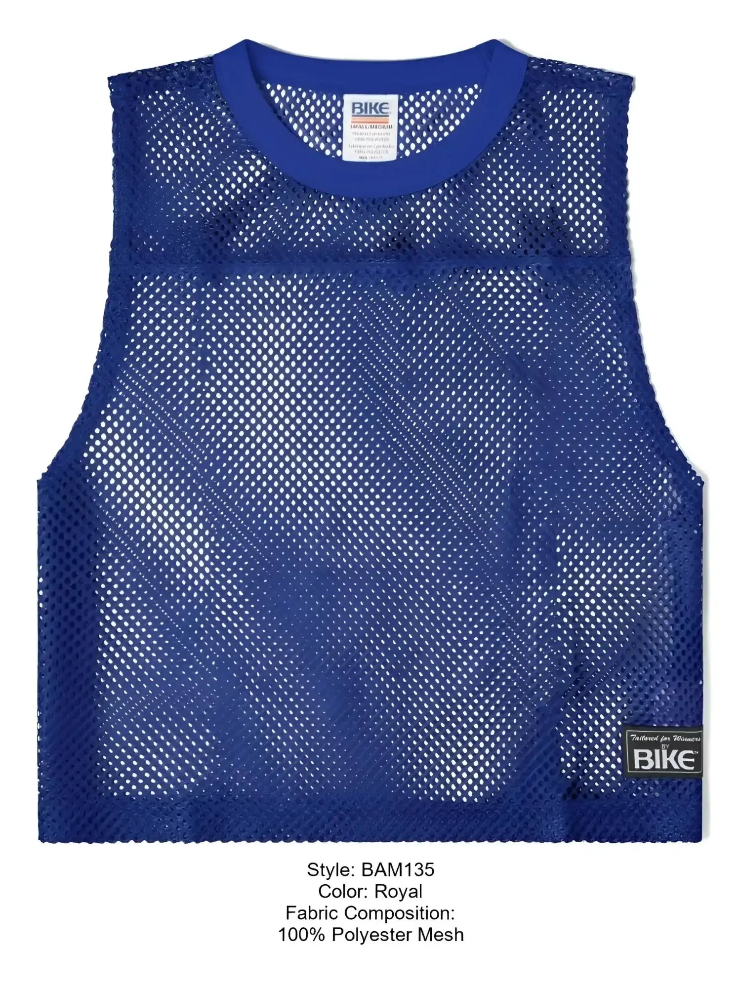 Front view of the BIKE Athletic BAM135 sleeveless practice jersey in royal blue mesh.