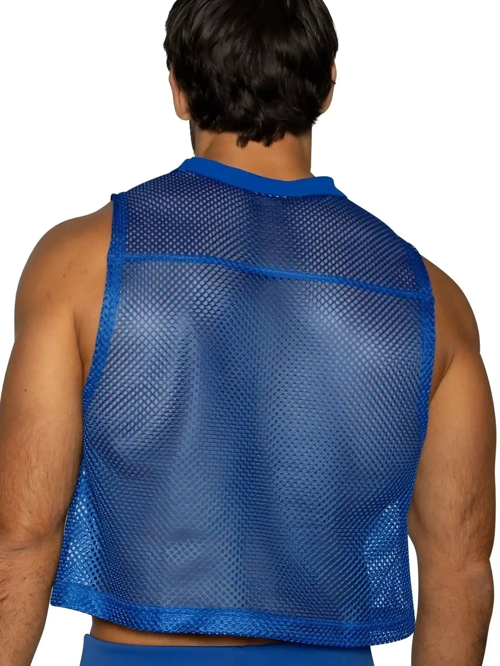 BIKE Athletic BAM135 sleeveless practice jersey in royal blue, back view on a model.