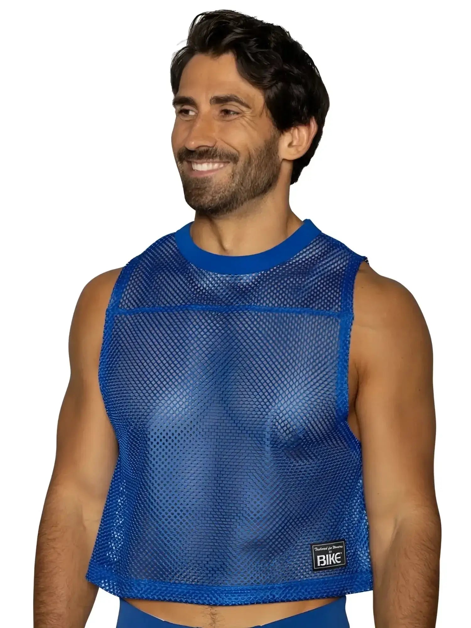BIKE Athletic BAM135 sleeveless practice jersey in royal blue, shown in a front view on a model.
