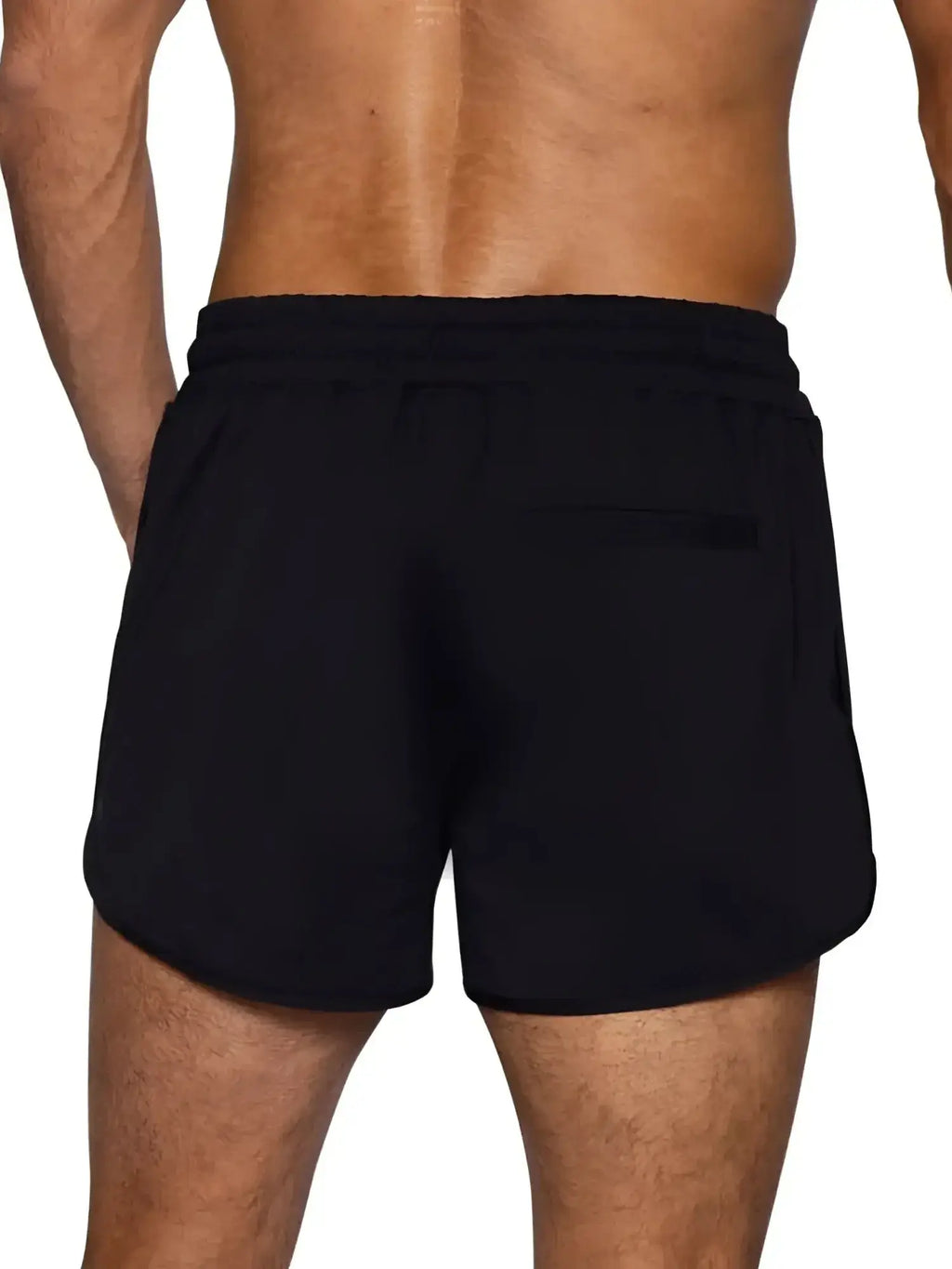 Back view of BIKE Athletic BAM200 black casual track shorts worn by a model.