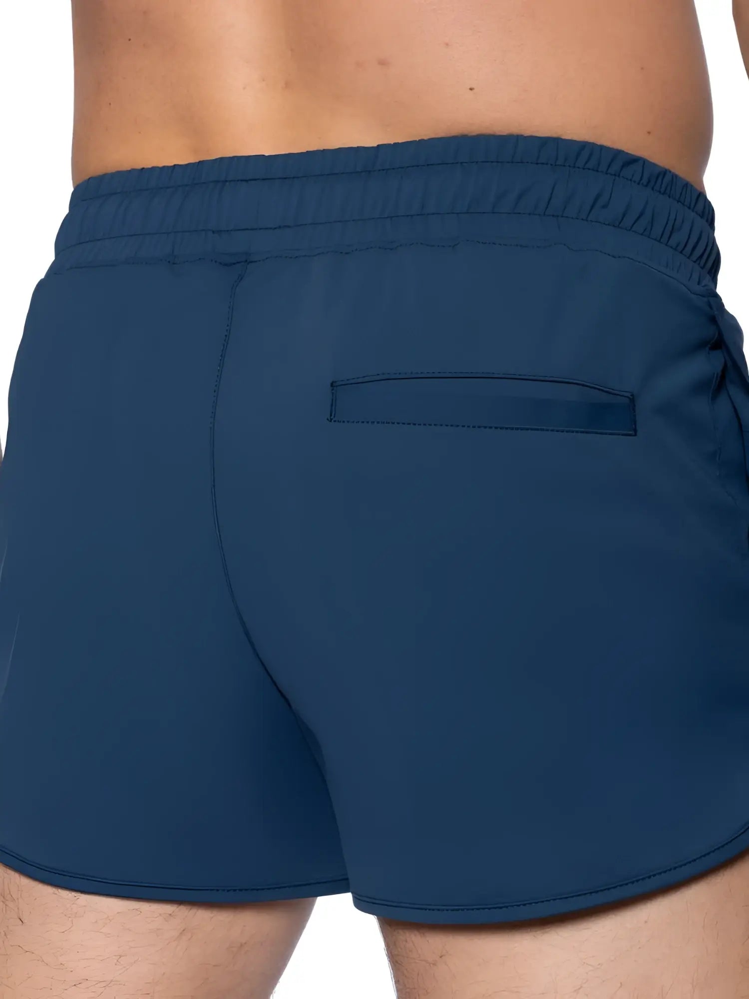 BIKE Athletic BAM200 track shorts in navy: back view showing the rear pocket and elastic waistband.