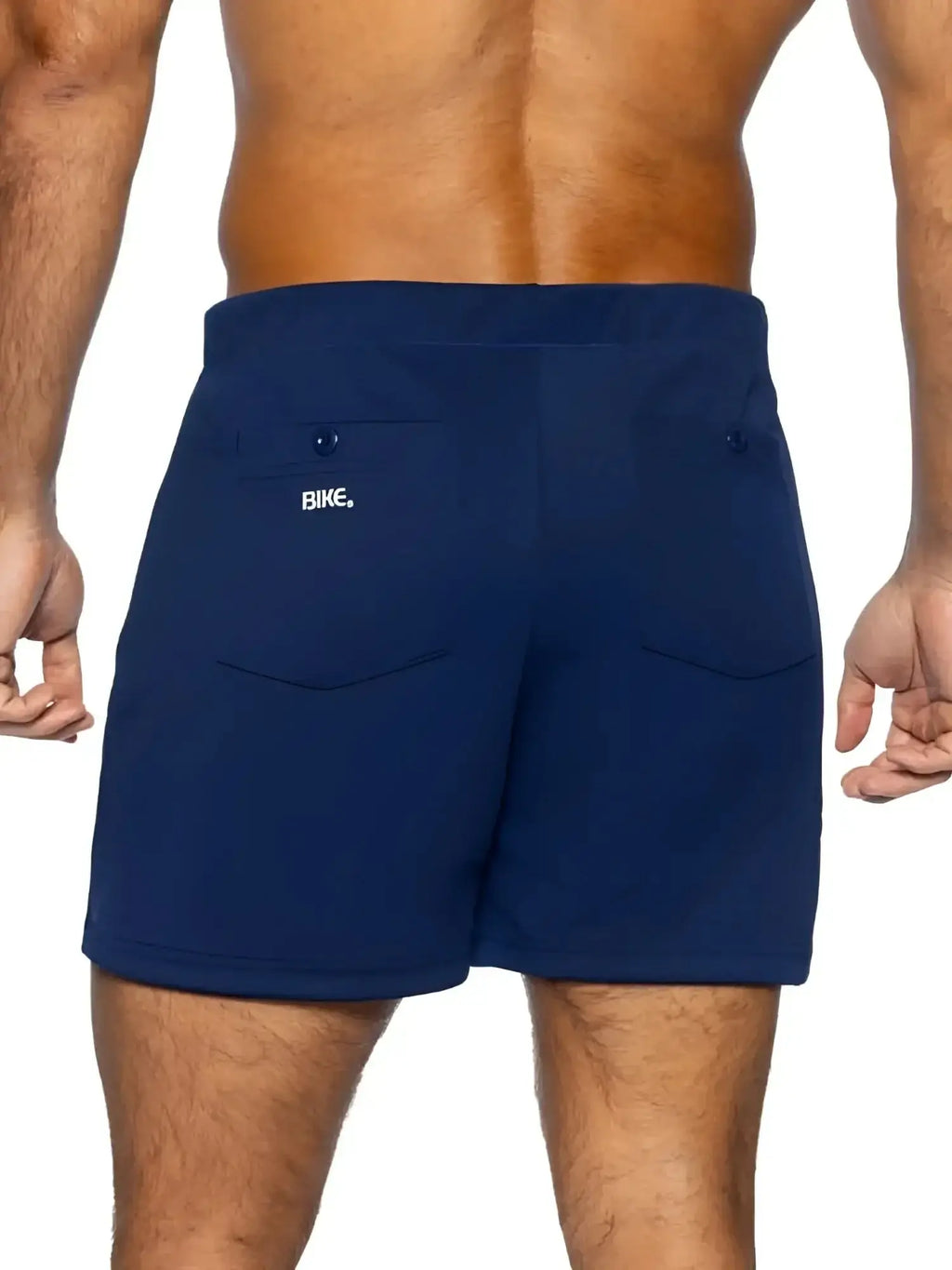 Back view of BIKE Athletic BAM207 Navy Coaches Shorts on a model.