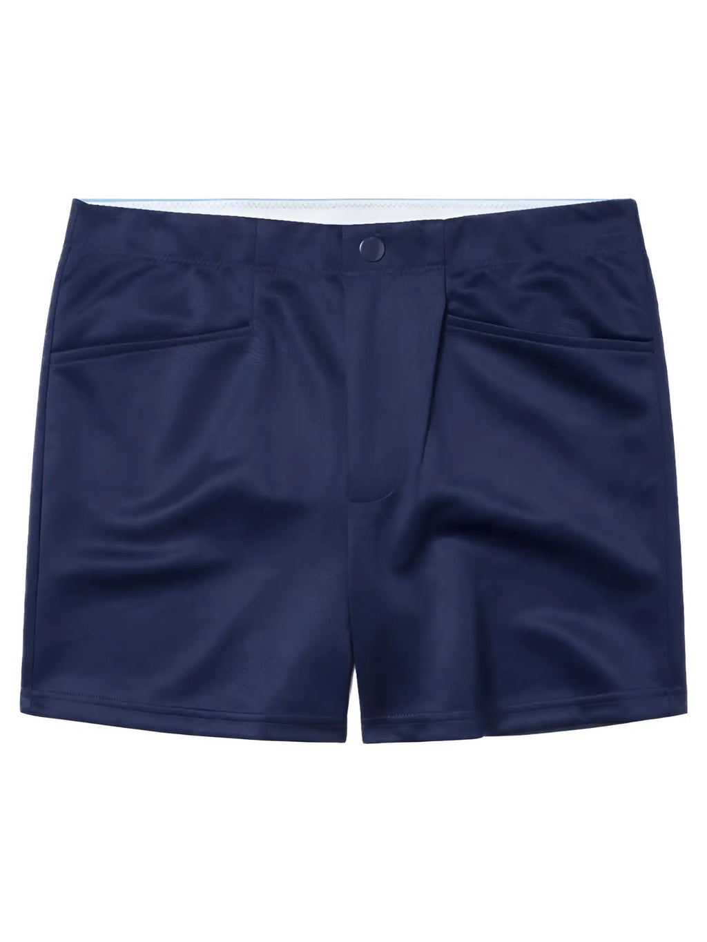 Front view of the navy BIKE Athletic BAM207 Coaches 5-inch inseam casual shorts.