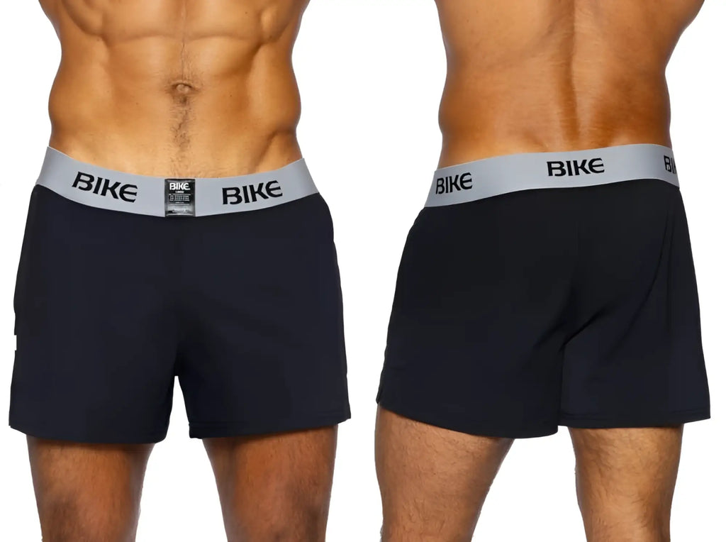 BIKE Athletic BAM216 Jock Short in black, showing front and back views on a model.