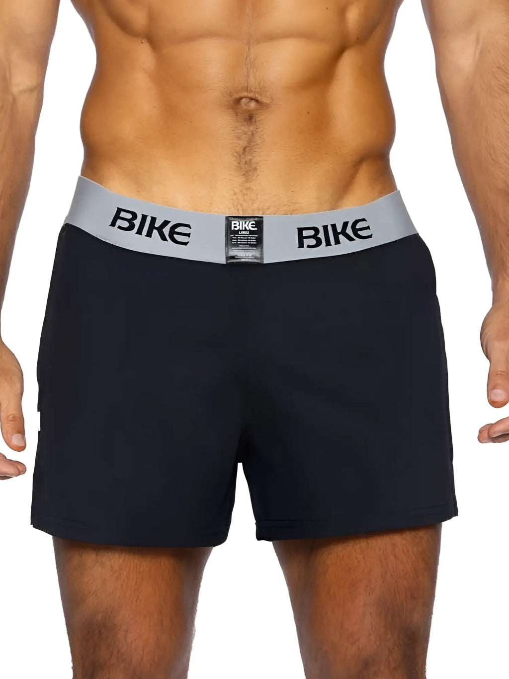 BIKE Athletic BAM216 Jock Short in black, front view on a model.