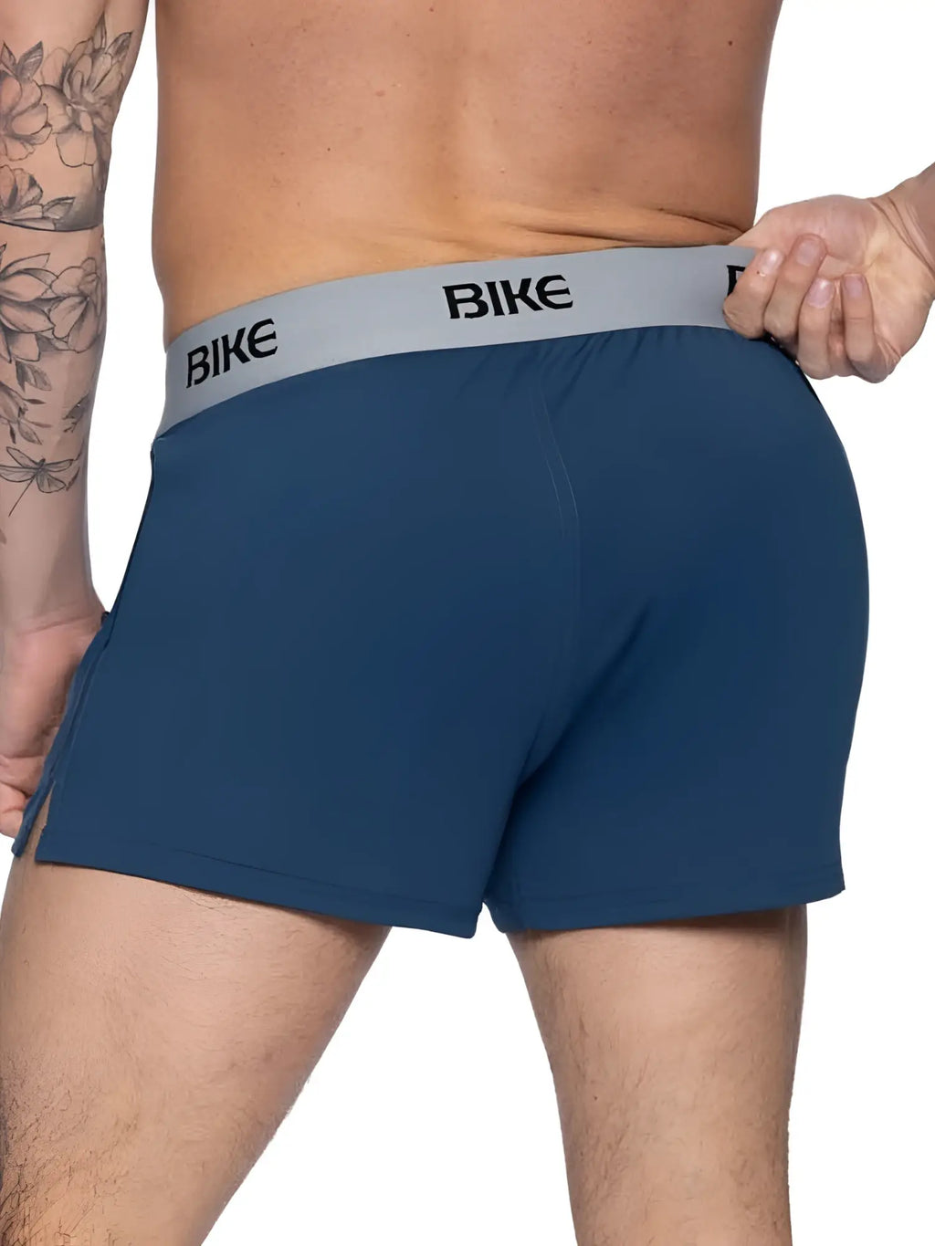 Back view of navy BIKE Athletic BAM216 Performance Jock Short casual shorts on a model.