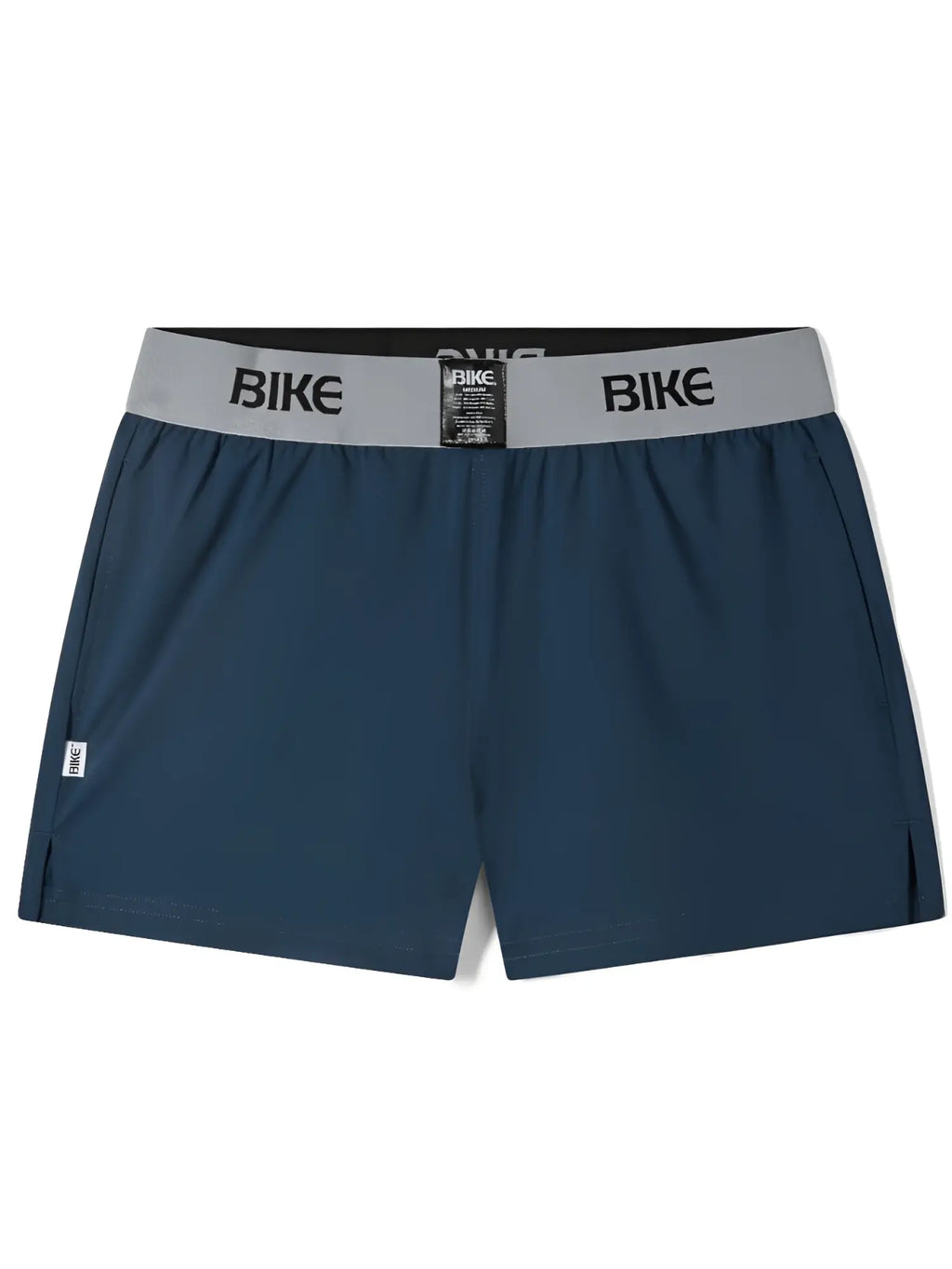 Front view of the navy BIKE Athletic BAM216 Performance Jock Short casual shorts with a grey logo waistband.