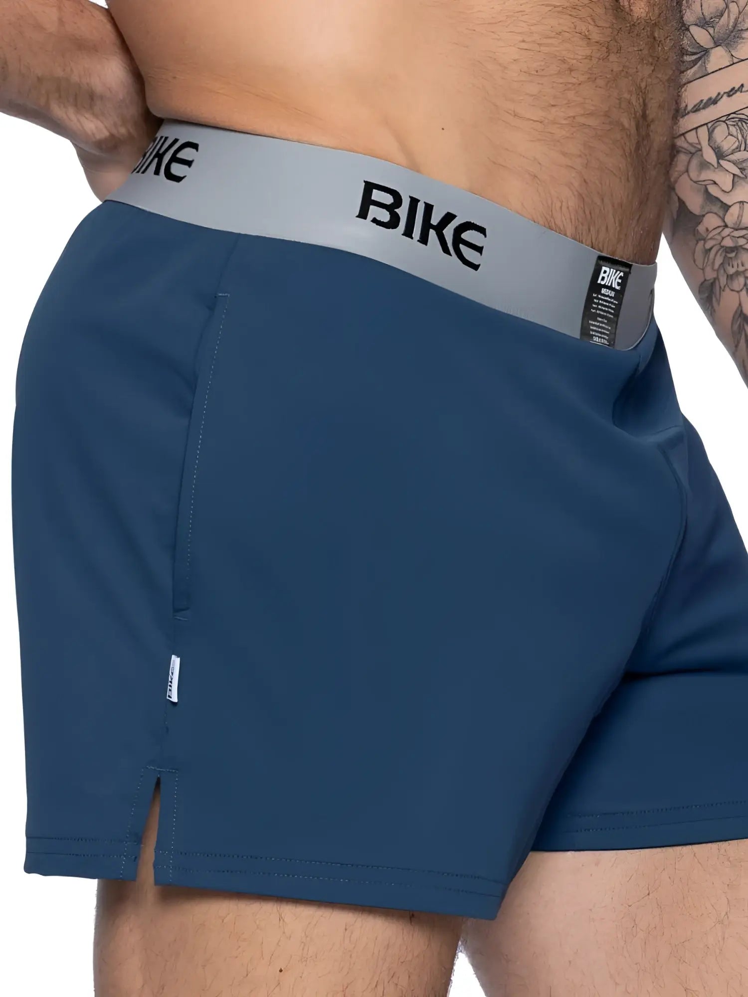 BIKE Athletic BAM216 Performance Jock Short in Navy, side view showing elastic waistband and casual shorts fit.
