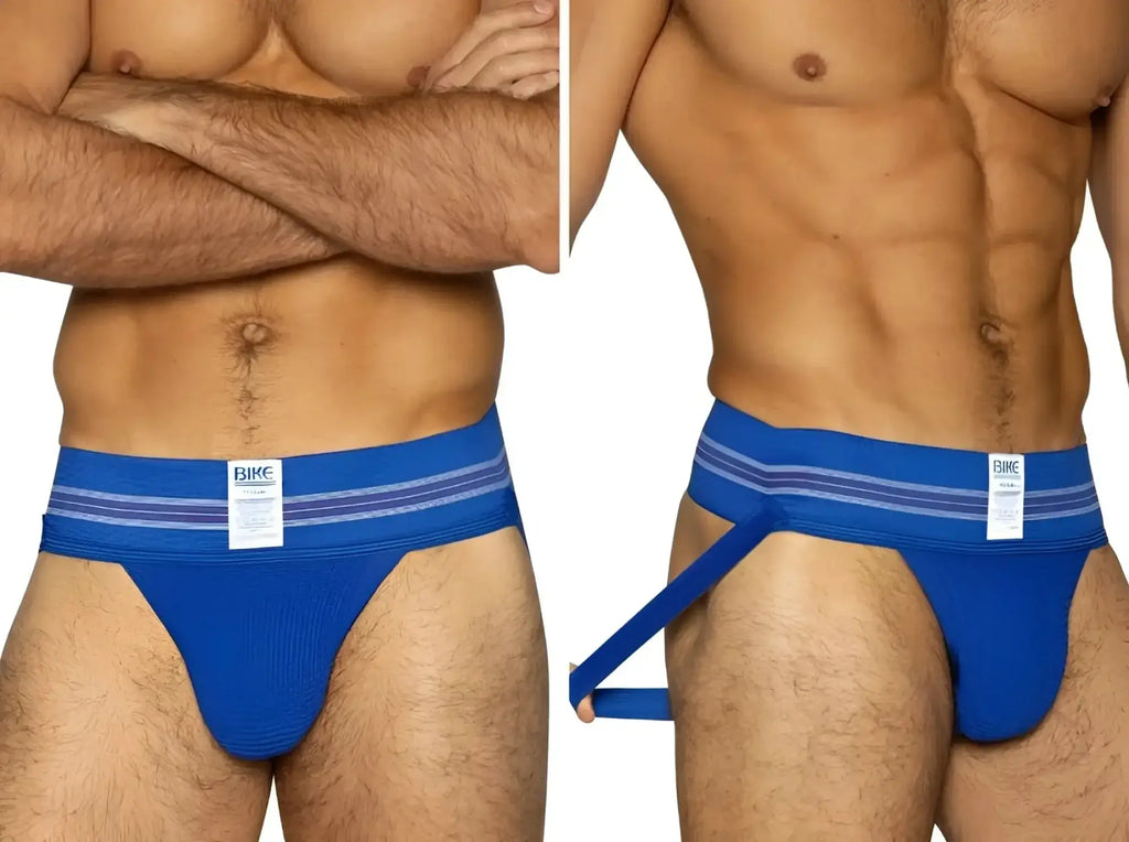 Front and side view of the Royal BIKE Athletic BAS306 Original Number 10 Jockstrap on a male model.