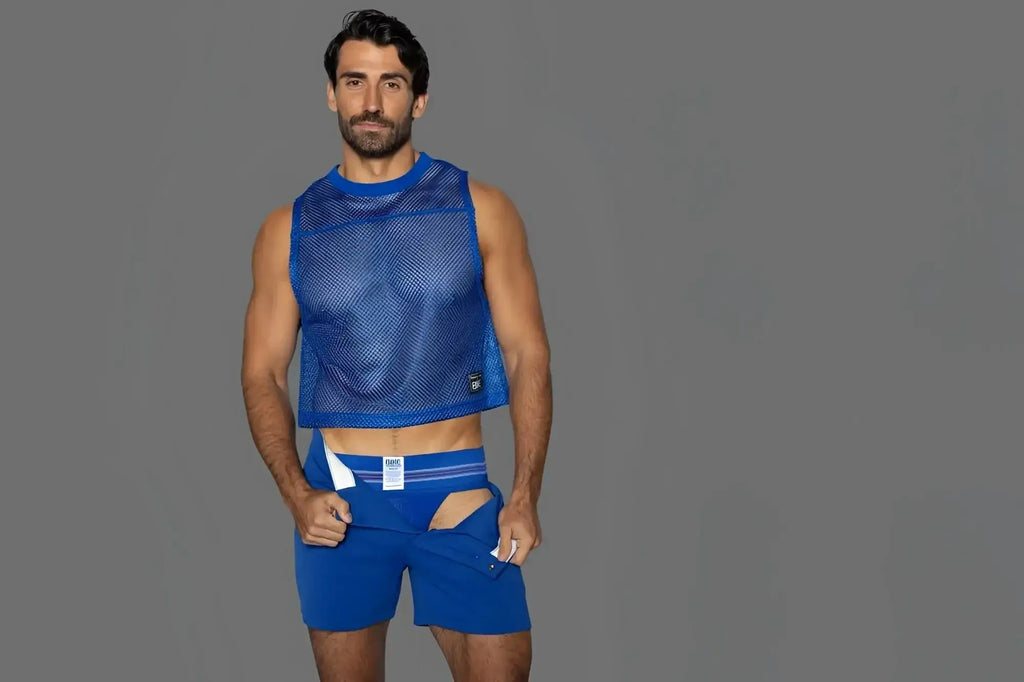 BIKE Athletic BAS306 Original Number 10 jockstrap in Royal, front view lifestyle shot on a male model.