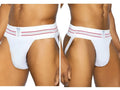 BIKE Athletic BAS306 Original Number 10 jockstrap in white. Front and side views of the underwear on a model.