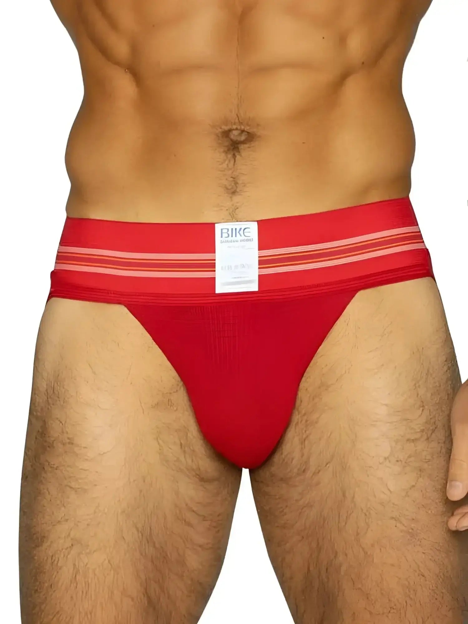 Front view of BIKE Athletic BAS306 Original Number 10 jockstrap in vibrant red.