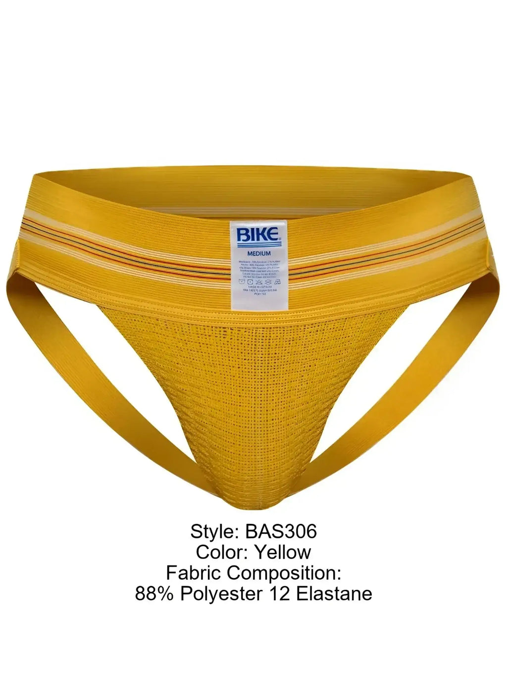 Front view of BIKE Athletic BAS306 Original Number 10 jockstrap in yellow.