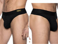 BIKE Athletic BAS319 Active Thong in black, shown from side and front-side angles on a male model.