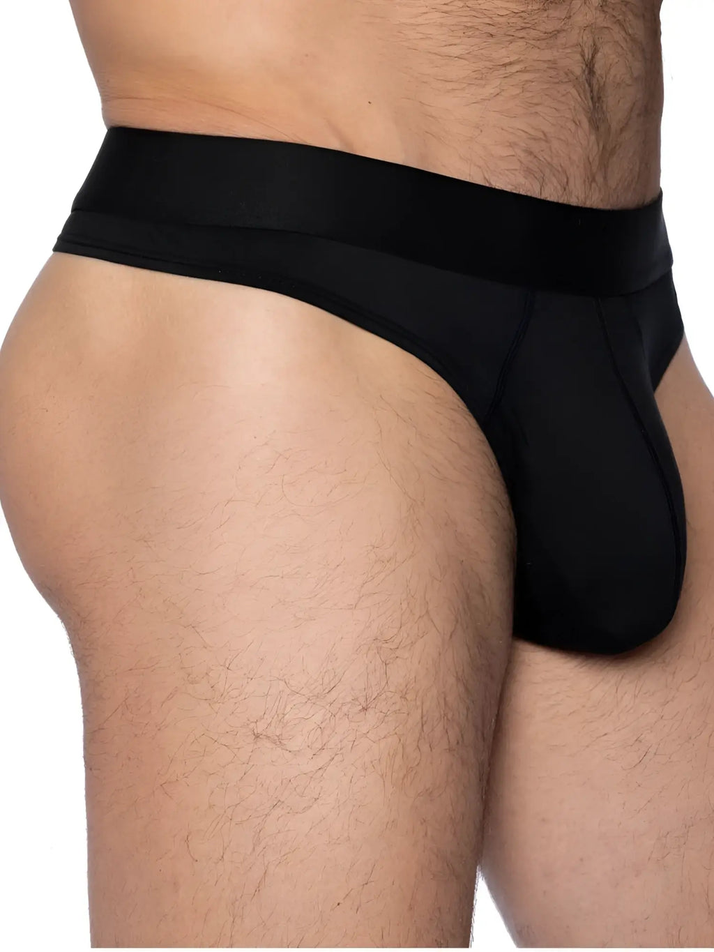 BIKE Athletic BAS319 active thong in black, side view on a model.