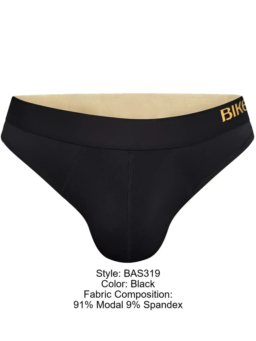 Front view of BIKE Athletic BAS319 Active Thong in black with visible branded waistband.