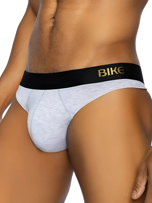 Front view of the light gray BIKE Athletic BAS319 Active Thong worn by a model.