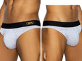 BIKE Athletic BAS319 Active Thong in light gray, shown from front and side angles on a male model.