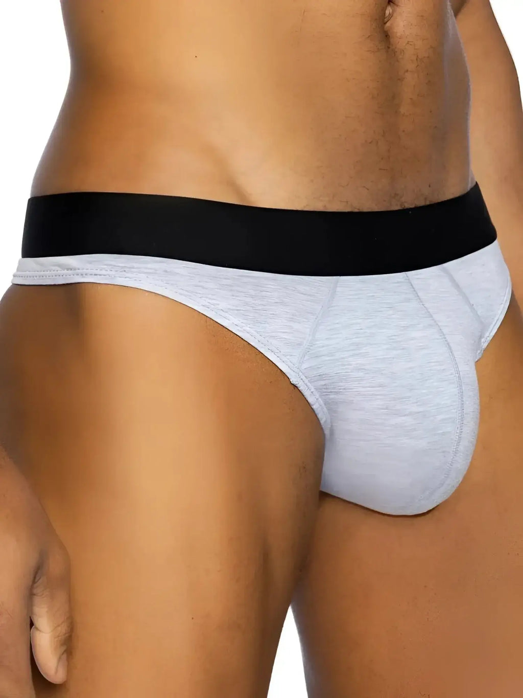 BIKE Athletic BAS319 active thong in light gray, shown from a front angle on a person.