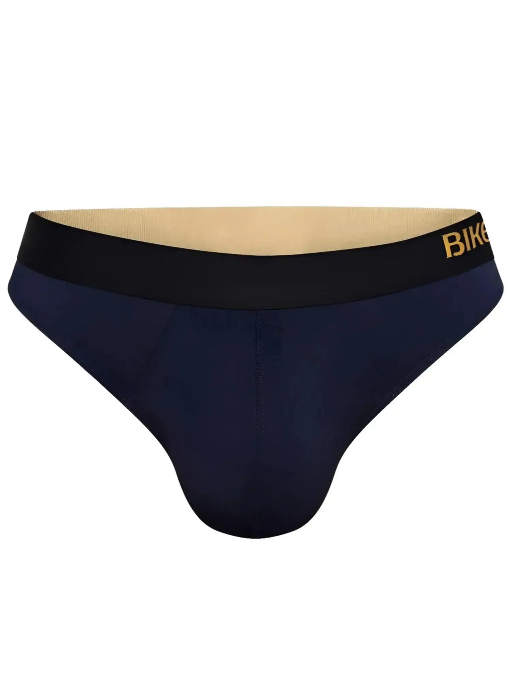 Front view of BIKE Athletic BAS319 Active Thong in navy with a black branded waistband.
