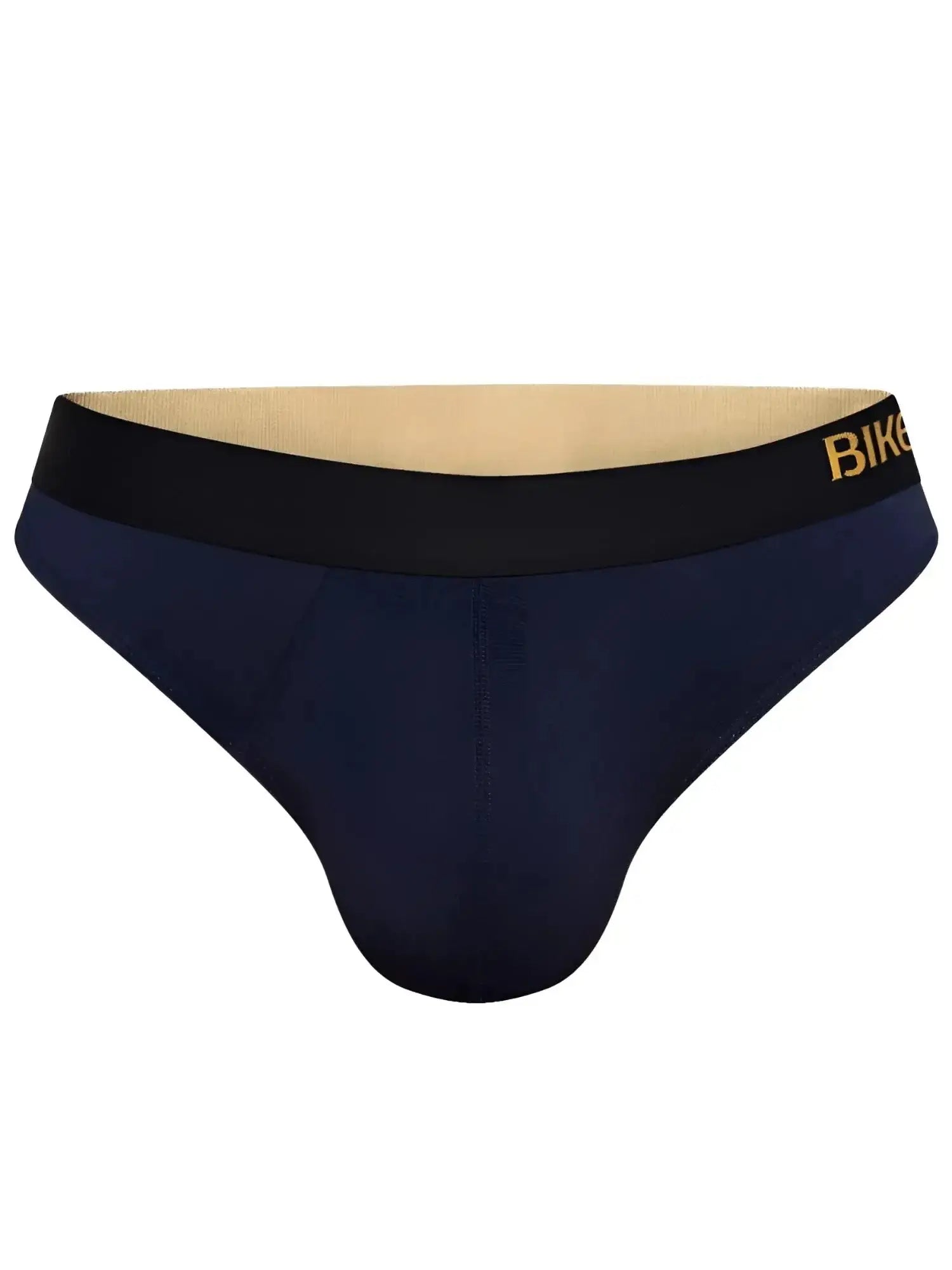 Front view of BIKE Athletic BAS319 Active Thong in navy with a black branded waistband.