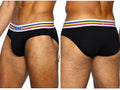 BIKE Athletic BAS327 black stretch cotton brief, showing front and back views on a model.