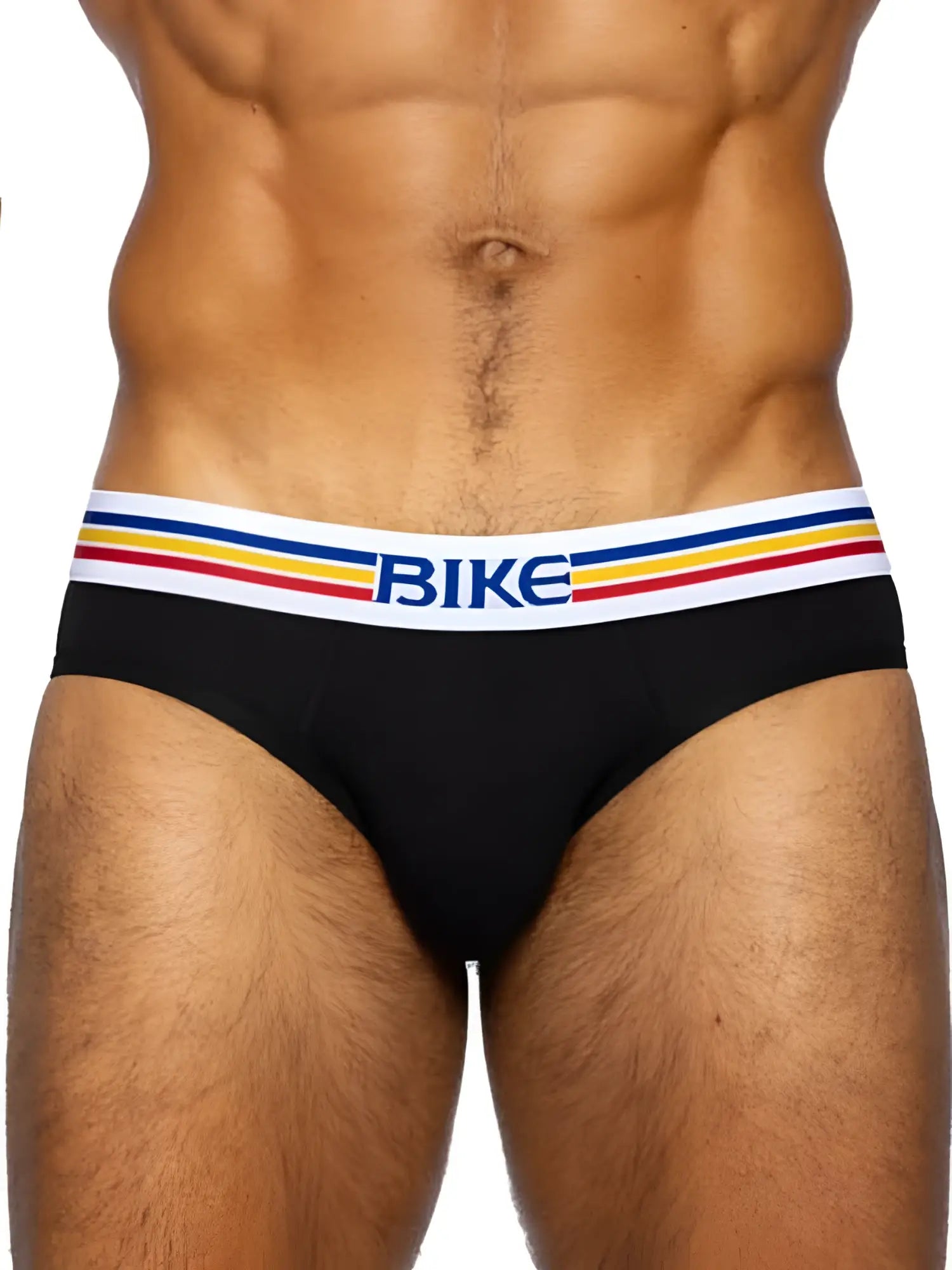 Front view of black BIKE Athletic BAS327 Stretch Cotton Brief on a male model.