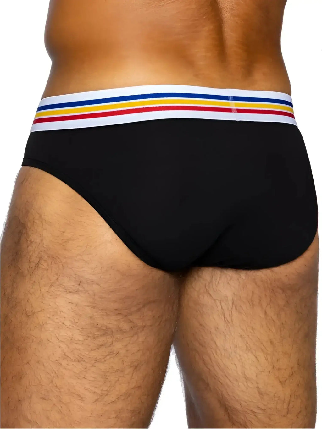 BIKE Athletic BAS327 black stretch cotton brief, back view showcasing the striped waistband.