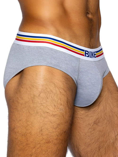 BIKE Athletic BAS327 stretch cotton brief in gray, shown from a side-angle view on a model.