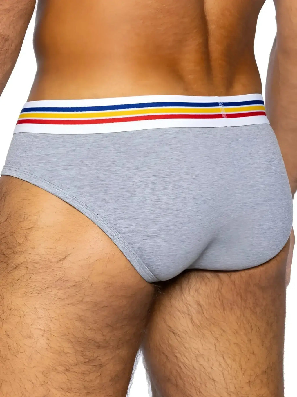 BIKE Athletic BAS327 stretch cotton brief in gray, rear view showing striped waistband.