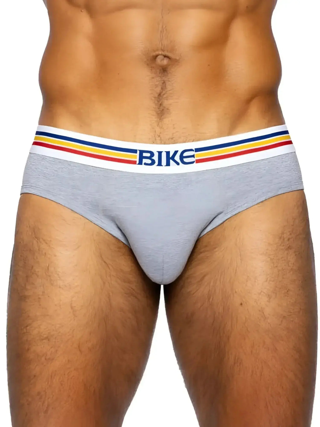 Front view of BIKE Athletic BAS327 Stretch Cotton Brief in gray on a model.