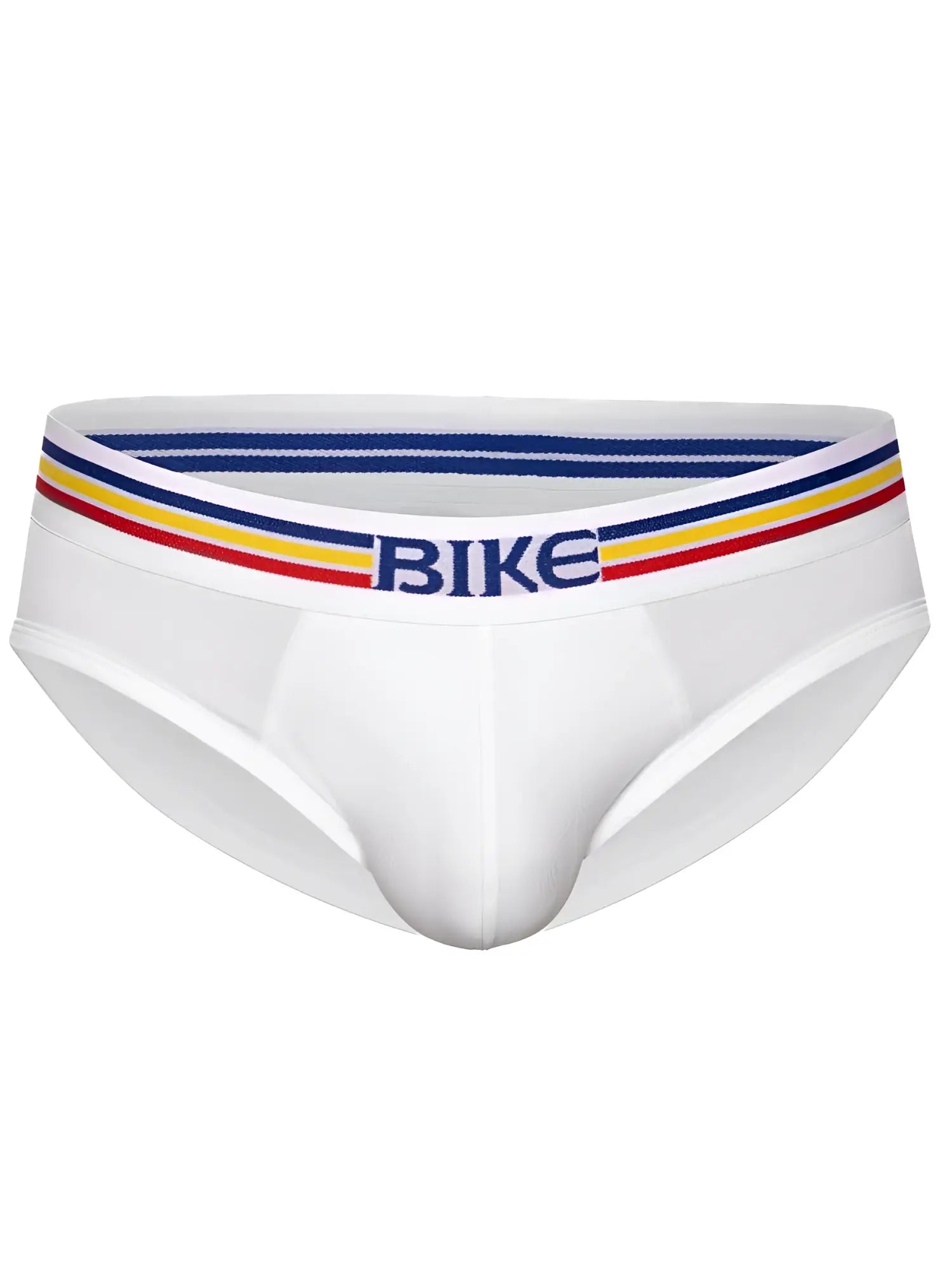 Front view of white BIKE Athletic BAS327 stretch cotton brief with branded logo waistband.