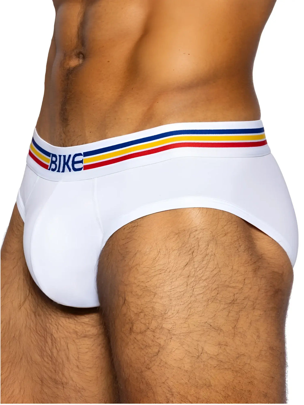 BIKE Athletic BAS327 stretch cotton brief in white, shown from a side-angle view on a model.