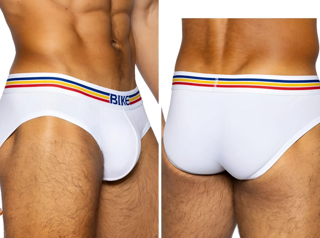 BIKE Athletic BAS327 Stretch Cotton Brief in white, showing front and back views on a model.