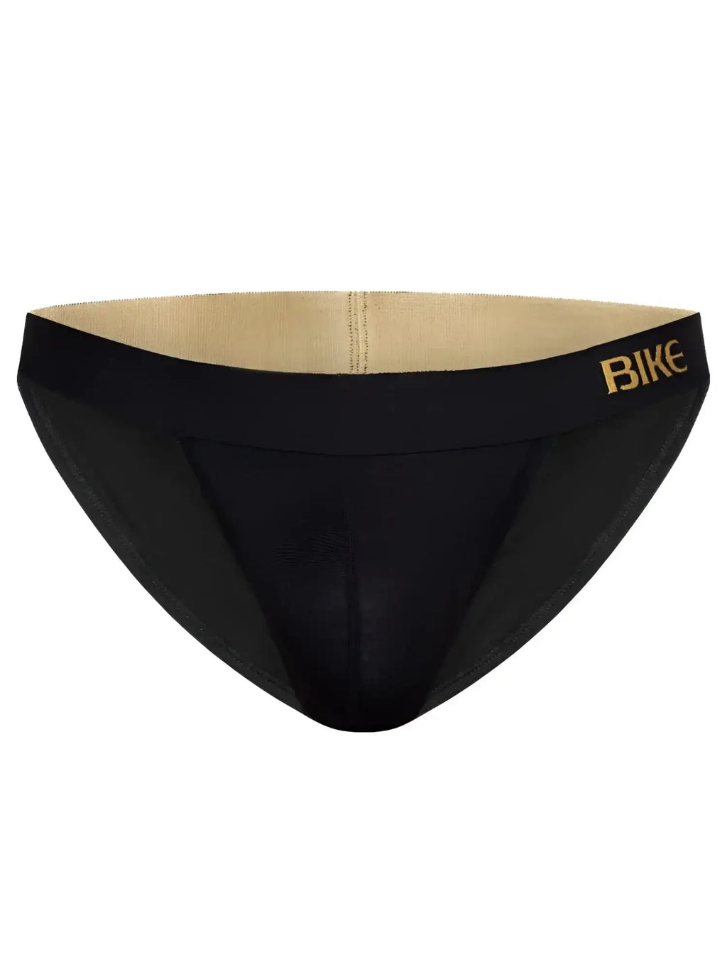 Front view of the black BIKE Athletic BAS331 Active Jock Brief with a branded waistband.