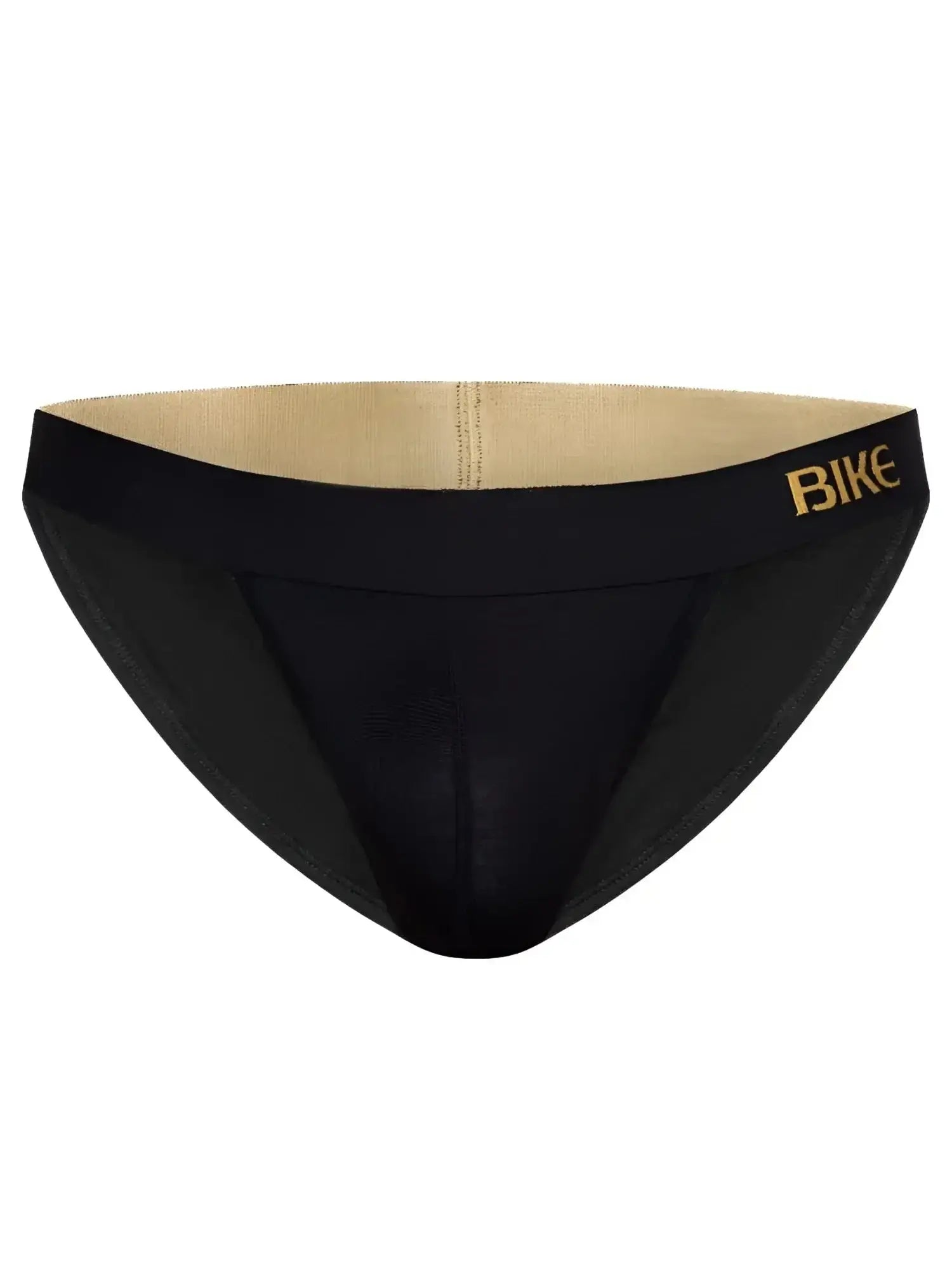 Front view of the black BIKE Athletic BAS331 Active Jock Brief with a branded waistband.
